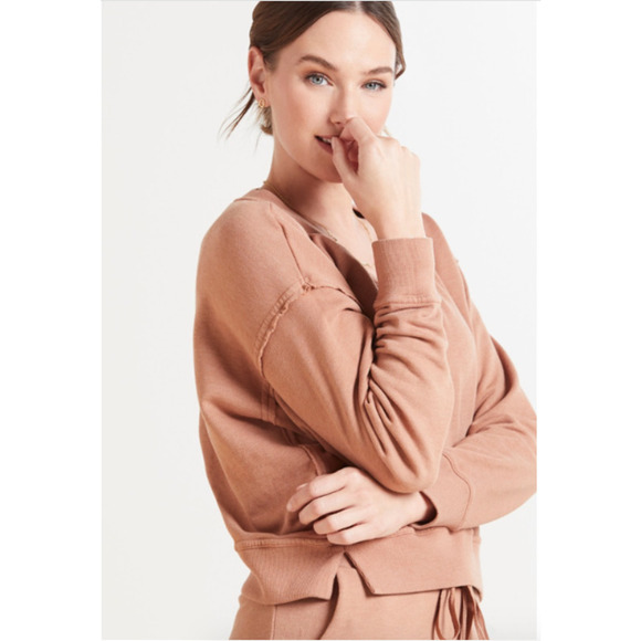 Michael Stars Evereve NWT Camila V Neck Pullover Sweatshirt in Terracotta // XS - Picture 3 of 12